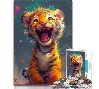 Puzzles Smiling Baby Tiger 1000 Piece Jigsaw Puzzles for Teenagers,Birthday Present, Gifts, Wall Art for And Age 14 Years Up (26x38cm)