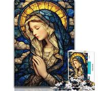 Puzzles Stained Glass Virgin Mary Jigsaw Puzzles for Adults 1000 Pieces,for Educational Game Challenge Toy Artists Collection, Fine Art 26x38cm