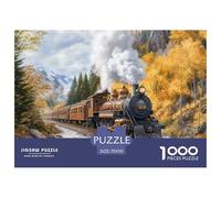 Puzzles Steam Train 1000 Piece Challenge Game for Adults,Autumn Forest Impossible Jigsaw Puzzles 1000 Pieces Educational Games for Adults Or Families 70x50cm/1000pcs