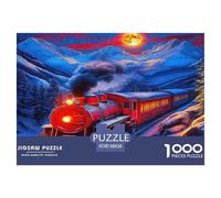 Puzzles Steam Train 1000 Piece Challenge Toy for Adults Moonlit Snowy Mountain Impossible Jigsaw Puzzles 1000 Piece Educational Game Home Decoration 38x26cm/1000pcs