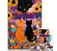 Puzzles Sunflower Black Cat And Orange Cat 1000 Pieces Jigsaw Puzzles For Teens And Adults,Educational Toys Is Ideal As A Gift for The Whole Family 50x75cm