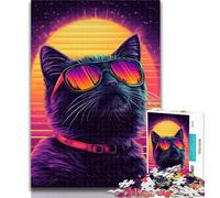 Puzzles Synthwave Purple Cat Jigsaws Puzzles 1000 Pieces for Adults Gifts,Toys Educational Games Stress Relieving Unique Home Decor And Gifts 50x75cm