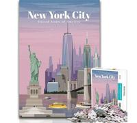 Puzzles Travel to NYC by Dusk 1000 Piece Jigsaw Puzzles for Teenagers,Birthday Present, Gifts, Wall Art for And Age 14 Years Up 75x50cm