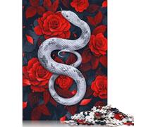 Puzzles White Serpent Among Crimson Roses 500 Pieces Jigsaw Puzzle for Adults Wooden Jigsaw Suitable for Adults And over 18 Years Old Stress Relief Toys 500pcs (52x38cm)