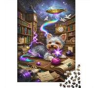 Puzzles Yorkshire Terrier Puppy 1000 Piece Challenge Toy for Adults, Library Impossible Jigsaw Puzzles 1000 Pieces Educational Games Puzzle Gifts 1000pcs (75x50cm)