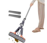 Pva Self Squeeze Sponge Mop, With 2 Super Absorbent Sponge Heads, Hands-Free Sponges Mop With Adjustable Stainless Steel Handle For Wet & Dry Use, Floor Mops For Hardwood & Laminated Floors