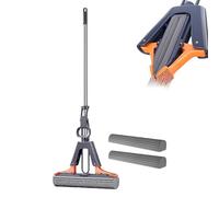 Pva Sponge Mop With Extendable Handle, Floor Cleaner With Self-squeeze Wring, Hands-Free Extended Highly-Absorbent Squeeze Mops For Laminate, Tile, Hardwood Floor With 2 Sponge Mop Heads