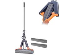 PVA Sponge Squeeze Roller Mop For Floor Cleaning | 2 Refill Sponge Heads | Adjustable Handle For Bathroom Kitchen Living Room Tiles (38CM)