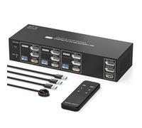 PVBCTCSID 8K 2 Displayport HDMI KVM Switch 3 Monitors 3 Computers 4K144Hz Triple Monitor KVM for 3 PC Sharing 3 Screens and 4 USB 3.0 port with Remote Control