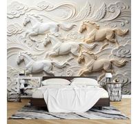 PVC 3D Embossed Cloud Running Horses Wallpaper Peel and Stick 280 X 400Cm Relief Effect Wall Mural Removable Waterproof Wallpaper Mural Modern Wall Decor for Living Room Bedroom