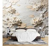 PVC 3D Embossed Lotus Peel and Stick Wallpaper 60 x 12Ocm Flower Wall Mural Relief Effect Removable Waterproof Wallpaper Mural for Living Room Bedroom Feature Wall Decoration