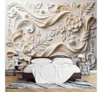 PVC 3D Embossed Peel and Stick Wallpaper Luxury Floral Wall Mural 320 x 600cm Botanical Raised Texture Effect Removable Waterproof Wallpaper Mural for Living Room Bedroom Wall Decor