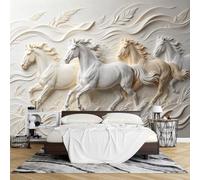PVC 3D Embossed Running Horse Peel and Stick Wallpaper 280 X 159Cm Self Adhesive Wallpaper Raised Effect Removable Waterproof Wall Mural for Living Room Bedroom Feature Wall Decor