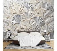 PVC 3D Embossed Wallpaper Peel and Stick 280 X 159Cm Relief Effect Ginkgo Leaf Wall Mural Removable Waterproof Wallpaper Mural Modern Art Wall Decoration for Living Room Bedroom
