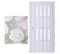 PVC Accordion Door - Dandelion Pattern, Folding Internal Sliding Concertina Design, Acrylic Frosted Panel, Height 80in/203cm, Ideal for Telescopic Shower Spaces