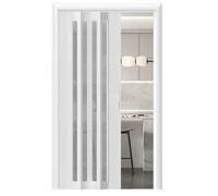PVC Accordion Folding Door for Bedroom Closet Pantry 80x80in (203x203cm) Decorative Interior Sliding Door Gate with Screen Foldable Concertina Doorway