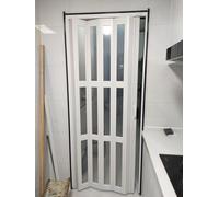 PVC Accordion Folding Door with Frosted Glass Panels, Space-Saving Sliding Room Divider for Bathroom and Kitchen