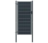 PVC and Steel Garden Gate 100 x 204 cm Anthracite with 2 Posts, Lockable, Adjustable Width 97-102 cm, Sturdy Yard Gate for Garden, Driveway, Privacy and Security
