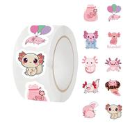PVC Axolotl Stickers - Animal Stickers, 500-Piece Roll of Cute Salamander Sticker, Waterproof Notebook & Journal Decoration, for Laptop, Phone, Skateboard, Envelopes & Water Bottles