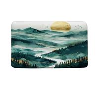 PVC Backing Door Mats Indoor Mountain Misty Mountain Stream Abstract Watercolor Nature Sun Bird Landsc Rustic Front Doormat Barrier Mats 40×60cm for Corridor,Garage Entrance