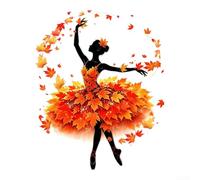 PVC Ballet Girl Window Sticker 31cm No Glue Needed | Charming ballet girl design, vibrant maple leaves, creates cozy autumn vibe, 31x31cm size, living room decor