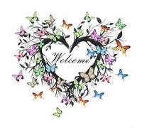 PVC Butterfly Garland Door Sticker with English Welcome Love Text, Suitable for Clean Walls and Mirrored Plastic Surfaces, Size 30cm x 30cm
