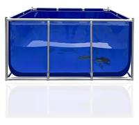 PVC Canvas Fish Pond with Steel Frame, Foldable Outdoor Water Storage Tank, Aquarium Pool with Transparent Viewing Panel and Drain Valve