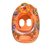 PVC Cartoon Animals Float Ring with Steering Wheel Anti-Rollover Swimming Float Circle Thickened Widened Airbag Kids Water Play Games Accessories for Summer Beach Pool Party (Orange)