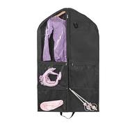 PVC Children's Garment Storage Bags for Dance Competition Costumes, 40 Inch Bags for Hanging Clothes with 4 Medium Transparent Zipper Pockets and 1 Large Back Zipper Pocket Ideal Garment Bags(Black)