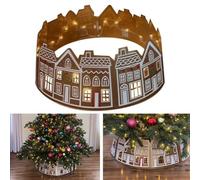 PVC Christmas Tree Collar Featuring Village House Shape with Snowflake Patterns, Designed for Seasonal Holiday Use, Easy Assembly and Storage (26in)