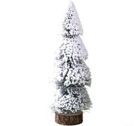 PVC Christmas Tree Desktop Ornament with Realistic Cedar Pine Needles and Snow Finish, Mounted on Wooden Base for Stable Holiday Decoration (height 25cm)