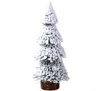 PVC Christmas Tree Desktop Ornament with Realistic Cedar Pine Needles and Snow Finish, Mounted on Wooden Base for Stable Holiday Decoration (height 20cm)