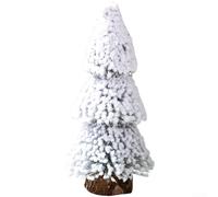 PVC Christmas Tree Desktop Ornament with Realistic Cedar Pine Needles and Snow Finish, Mounted on Wooden Base for Stable Holiday Decoration (height 15cm)