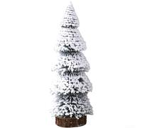 PVC Christmas Tree Desktop Ornament with Realistic Cedar Pine Needles and Snow Finish, Mounted on Wooden Base for Stable Holiday Decoration (height 30cm)