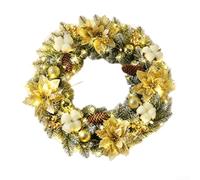 PVC Christmas Wreath 40cm Red Gold Festive Decor | Unique farm wheel shape, built-in warm lights, 40cm diameter, red gold accents, eye-catching holiday centerpiece(Gold)