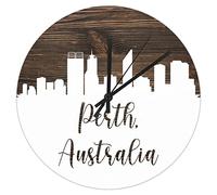 PVC Clock Perth Skyline Australia Frameless Clocks City State Round Clock Wall Decor 8.8in Silent Non-Ticking Battery Operated Artistic Frameless Clocks for Office Kitchen Bedroom Home Dining Room
