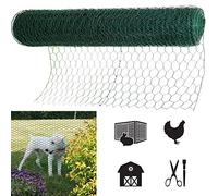 PVC Coated Chicken Wire Mesh 25M x 60CM Hexagonal Wire Mesh Fence Green Garden Wire Netting Hardware Cloth Hot-dipped Galvanised Welded Wire Mesh Fencing Reusable Protective Fence for Animal Pet Plant