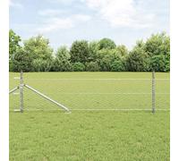 PVC-Coated Steel Fence with Posts, Silver, 0.4 x 25 m, Durable Outdoor Garden Netting for Pet Enclosures, Plant Screens, & Yard Borders, Weather-Resistant Temporary Barrier