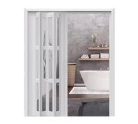 PVC Concertina Folding Door with Transparent Panels for Kitchen Bathroom Wardrobe Room Divider 36x80in Width