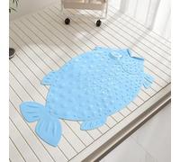 PVC Cute Fish Bath Mat, Light Blue, with Powerful Suction Cups, Non Slip Massage Shower Bath Mat for Bathtub, Bathroom Floor, Home and Daily Shower, Textured Surface for Bathroom Use