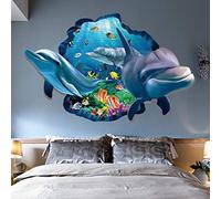PVC Dolphin Sea Scenes Window View Removable Wall Sticker 3D Through Wall Decor Home Bedroom Living Room Decoration Accessories