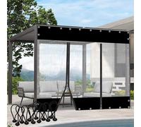 PVC Door Curtain Heavy Duty Waterproof Clear Tarp Curtains with Zip Door for Pergola Porch Gazebo Black 7x3.5m