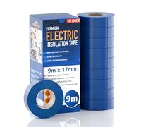 PVC Electrical Insulation Tape 10 Roll Blue 17Mm X 9M Flame Retardant High Voltage Protection Strong Adhesion Ideal For Wiring Cable Jointing Bundling Repairs And General Electrical Maintenance Work