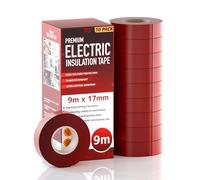 PVC Electrical Insulation Tape 10 Roll Red 17Mm X 9M Flame Retardant High Voltage Protection Strong Adhesion Ideal For Wiring Cable Jointing Bundling Repairs And General Electrical Maintenance Work