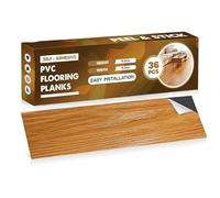PVC Flooring 36 Pieces Self-Adhesive Vinyl Flooring Waterproof Floor Stickers for Kitchen Bathroom House Floor Tile, 91.5 x 15.5 cm, Smoked Oak (Dark Brown)