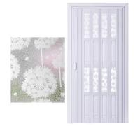 PVC Folding Door with Frosted Acrylic Dandelion Pattern, Internal Sliding Concertina Door White, Doorway Bathroom Shower Partition Temporary Door(80x80in(203x203cm))