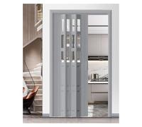 PVC Folding Door with Handle, Aluminum Frame and Acrylic Glass, Inner Sliding Design Without Bottom Track for Bathroom, Bedroom, and Hallway