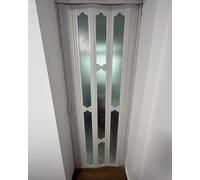 PVC Folding Door with Wood Grain & Aluminum Frame, Foldable Privacy Gate for Hallway, Bathroom, Closet, Kitchen, Magnetic Fold Doors