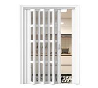 PVC Folding Door Wood Effect White Interior Accordion Door Transparent Shower Door for Bathroom Basement Space-Saving 76.2 x 203 cm