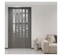 PVC Folding Doors Internal with Acrylic Panel, H 205 Cm Accordion Door Customisable, Locking Out Cold Indoor Air, Foldable Room Divider for Bedroom/Kitchen/Bathroom(Grey,156x205cm)